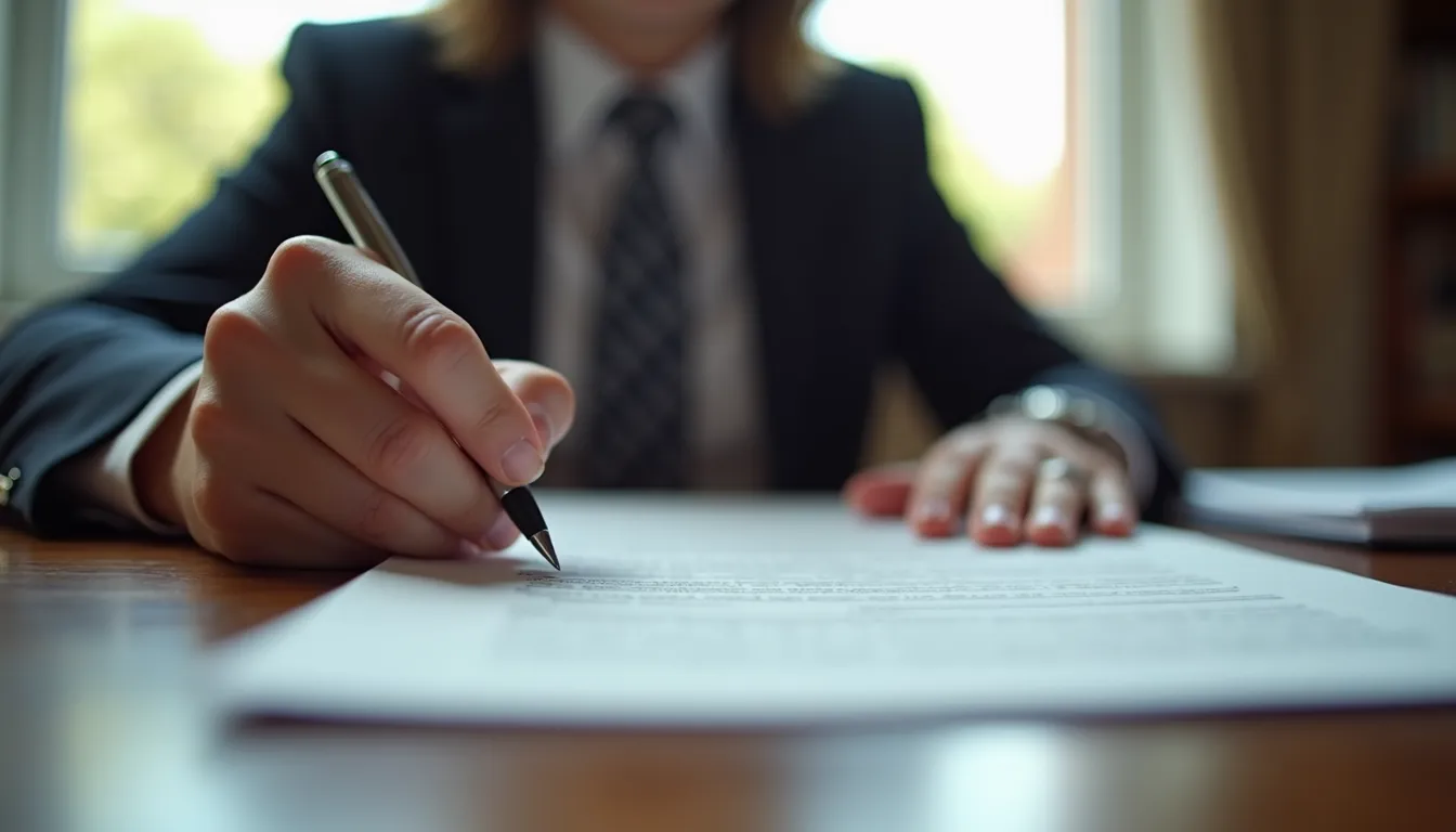 Professional mobile notary verifying and stamping legal documents